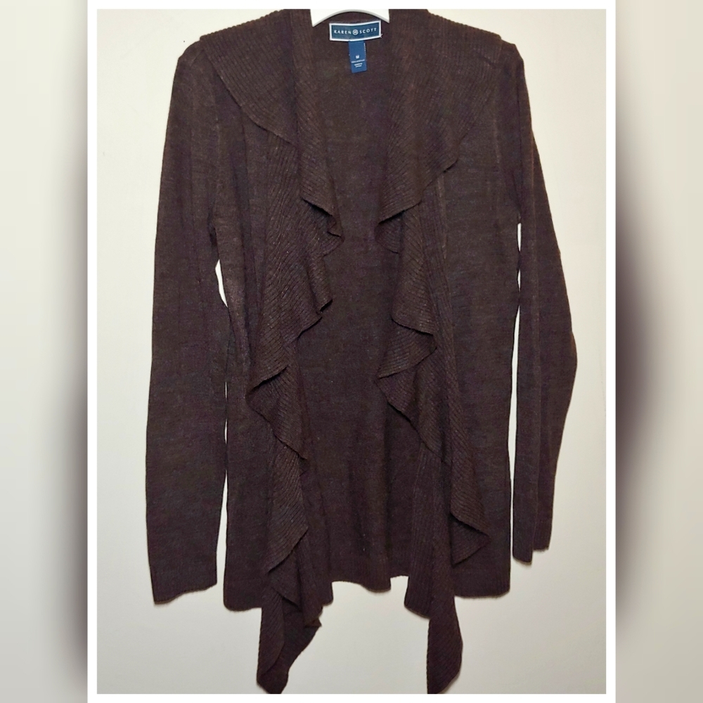 Karen Scott Brown Ruffle Cardigan (medium)